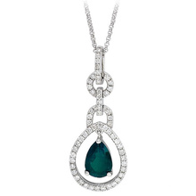 14k White Gold Over Silver Emerald Pear Diamond Pendant